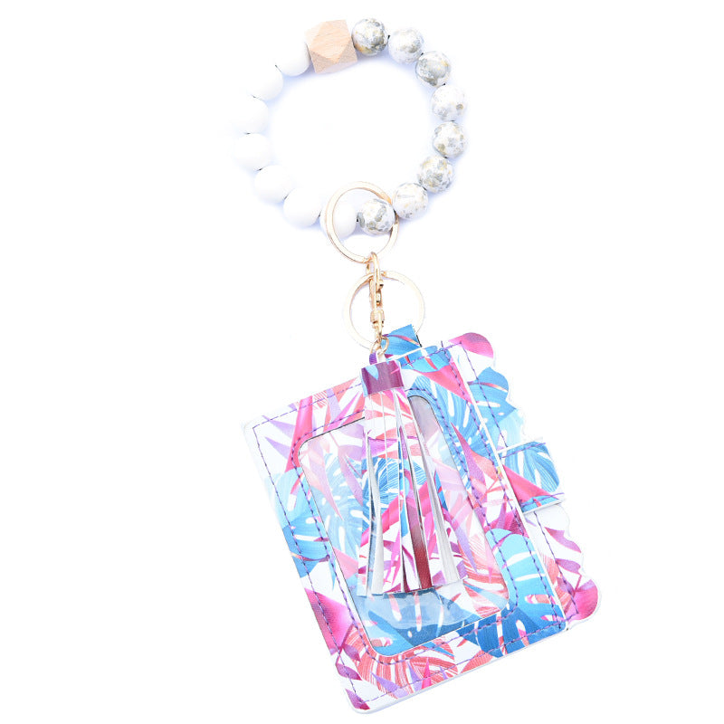 Wholesale Colorful Beads PU Leopard Snake Print Coin Purse Keychain